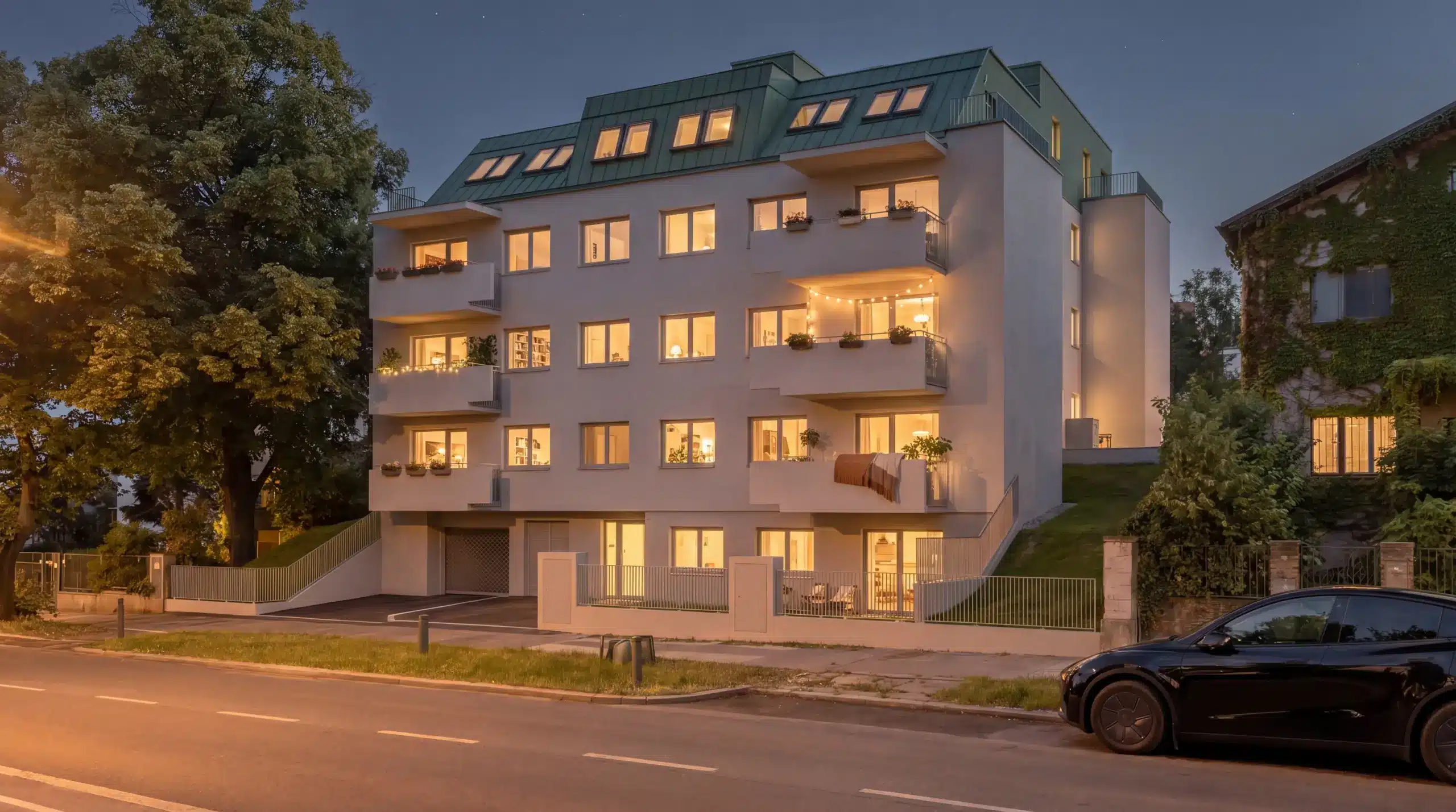 Krottenbach Residences Wien Doebling rechts bei Nacht