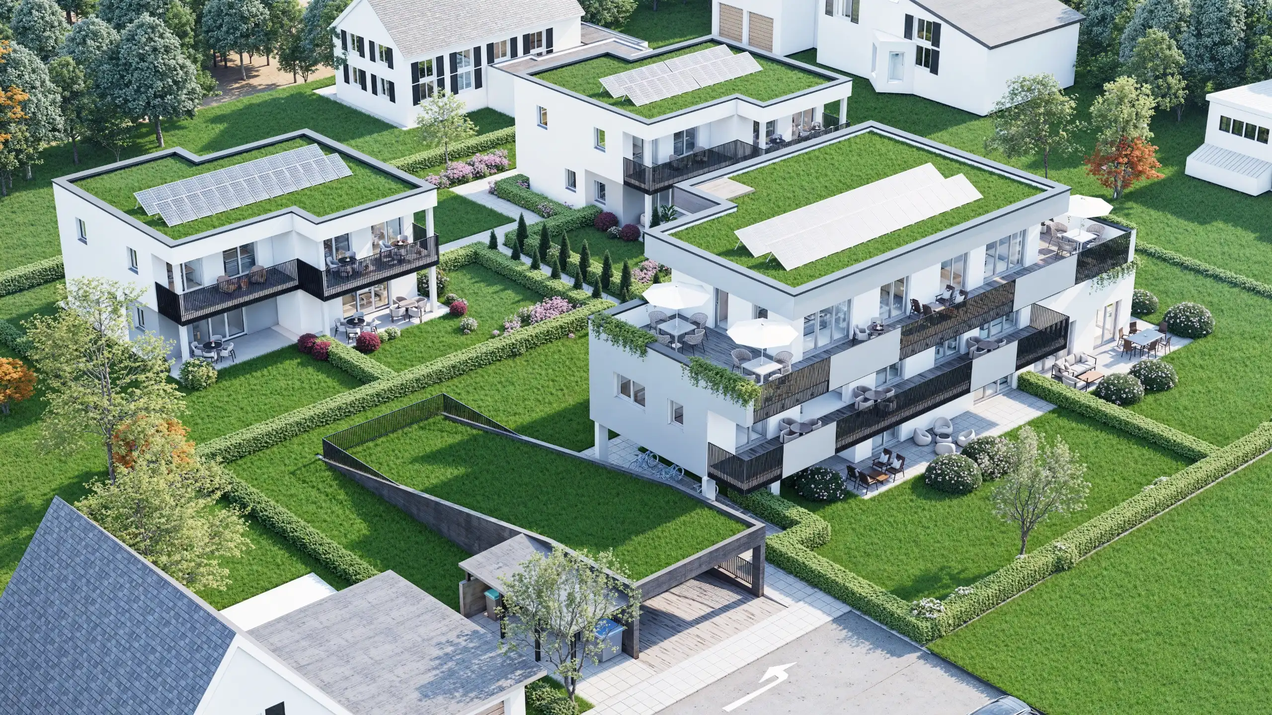 Seitliche Ansicht von oben Ullreichstraße Wohnbau und Doppelhäuser